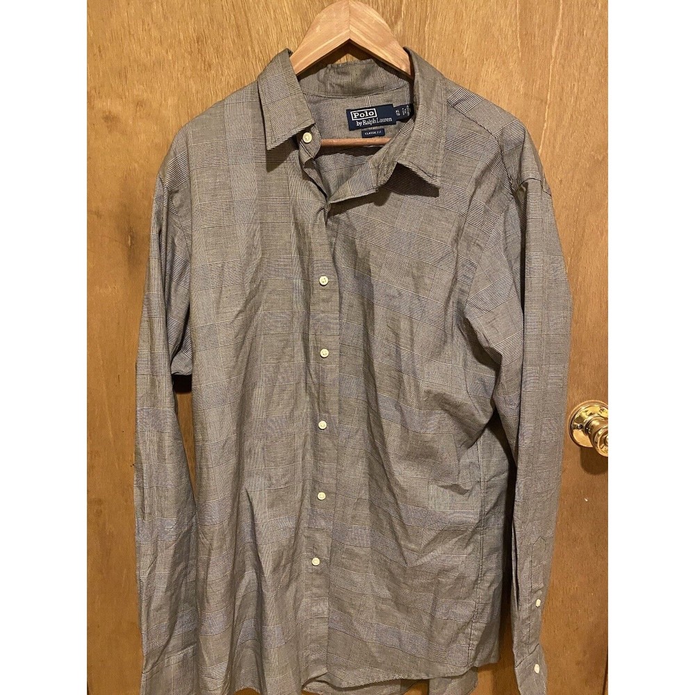 Polo Ralph Lauren Button Down Long Sleeve Shirt, Gray XL Classic Fit